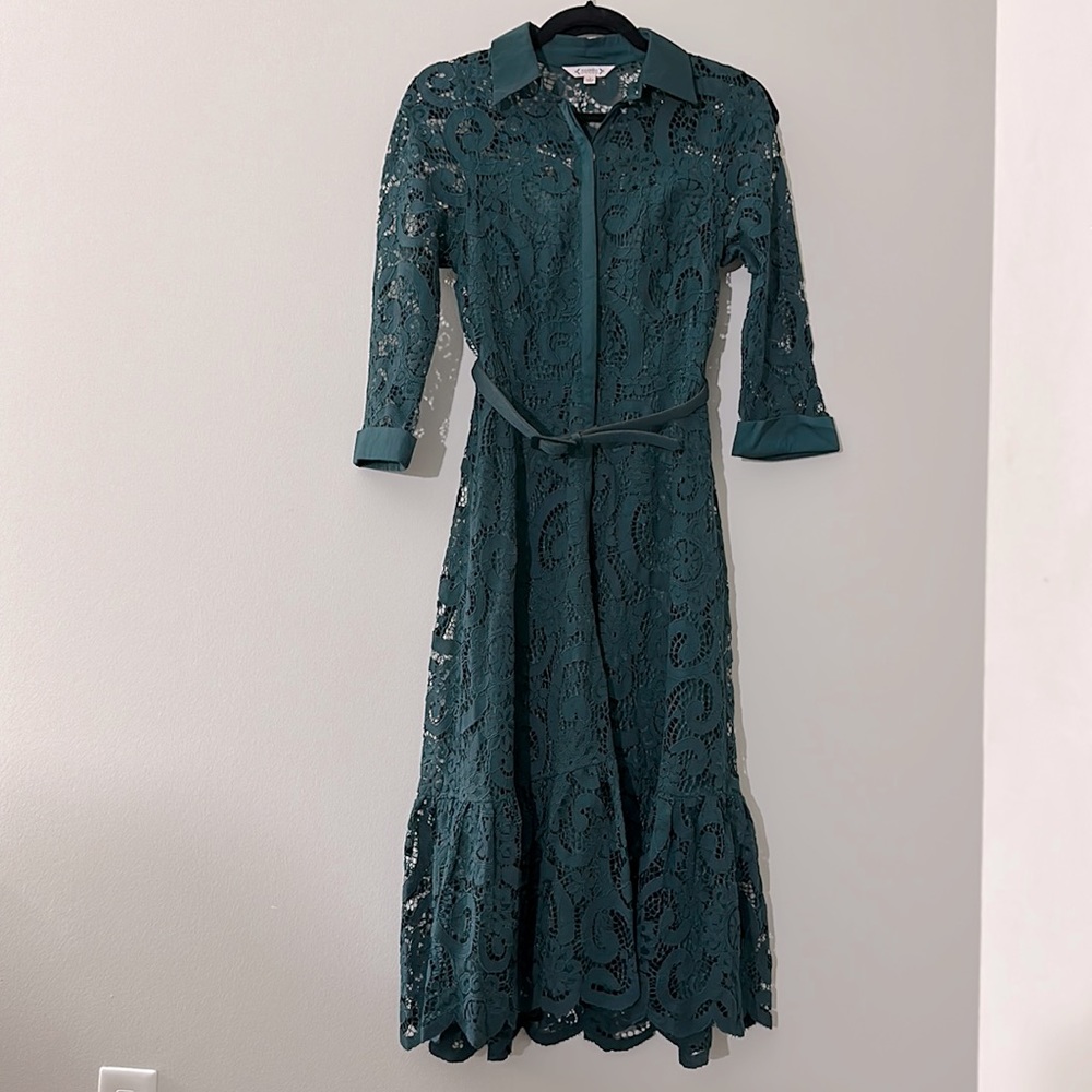 Nanette Lepore Teal Lace Shirt Dress - Picture 3 of 12